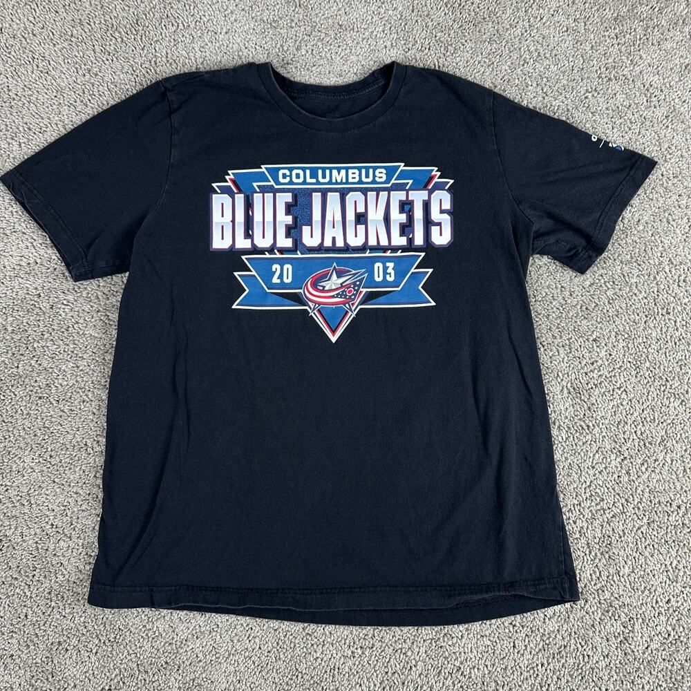 Columbus Blue Jackets Shirt Mens Large Black Black Blue NHL Hockey Adidas